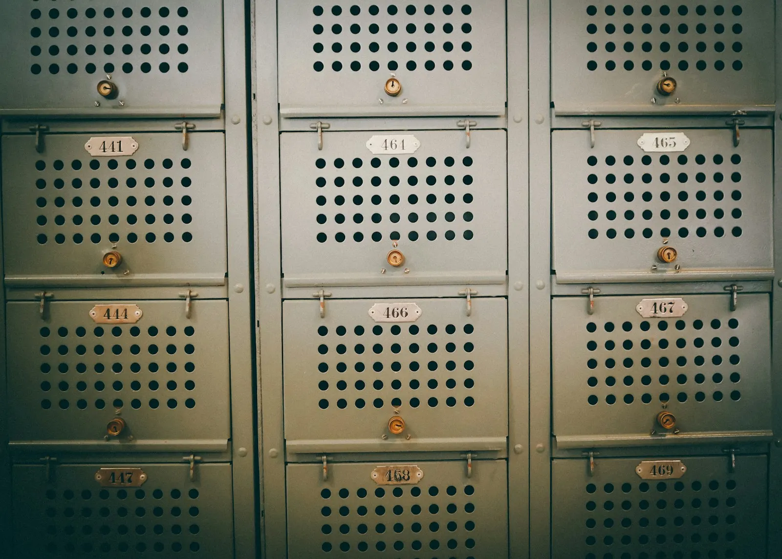 Rows of numbered metal lockers